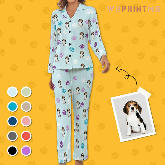 Personalized Pet Pajamas Lovely Pet and Paws Women's Long Sleeve Pajama Set