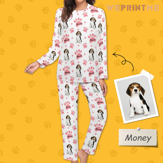 Personalized Pet Pajamas Pink Paws Women's Long Sleeve Pajamas
