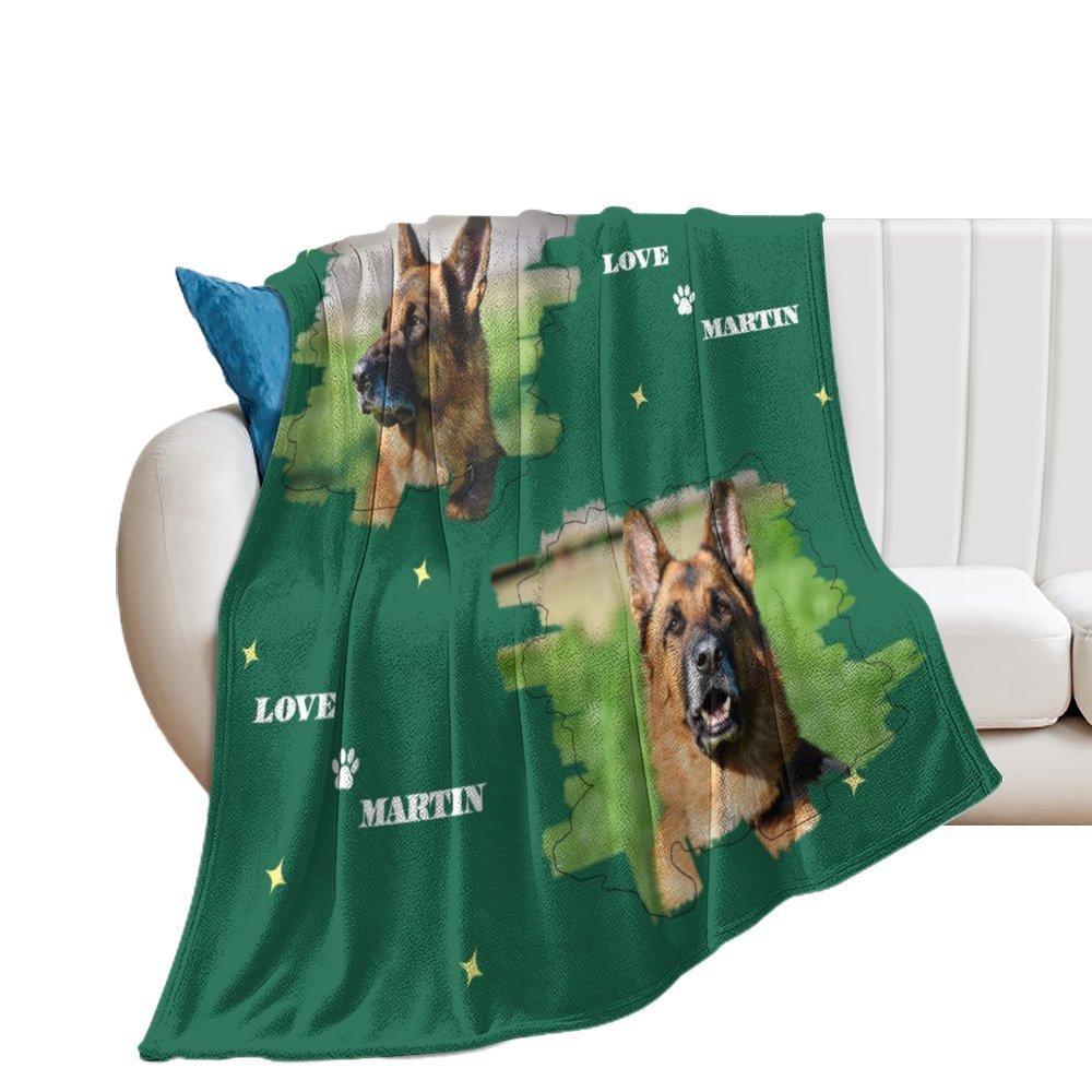 WEPRINTMEBlanketCustom Pet Photo Green Stars Fleece Blanket