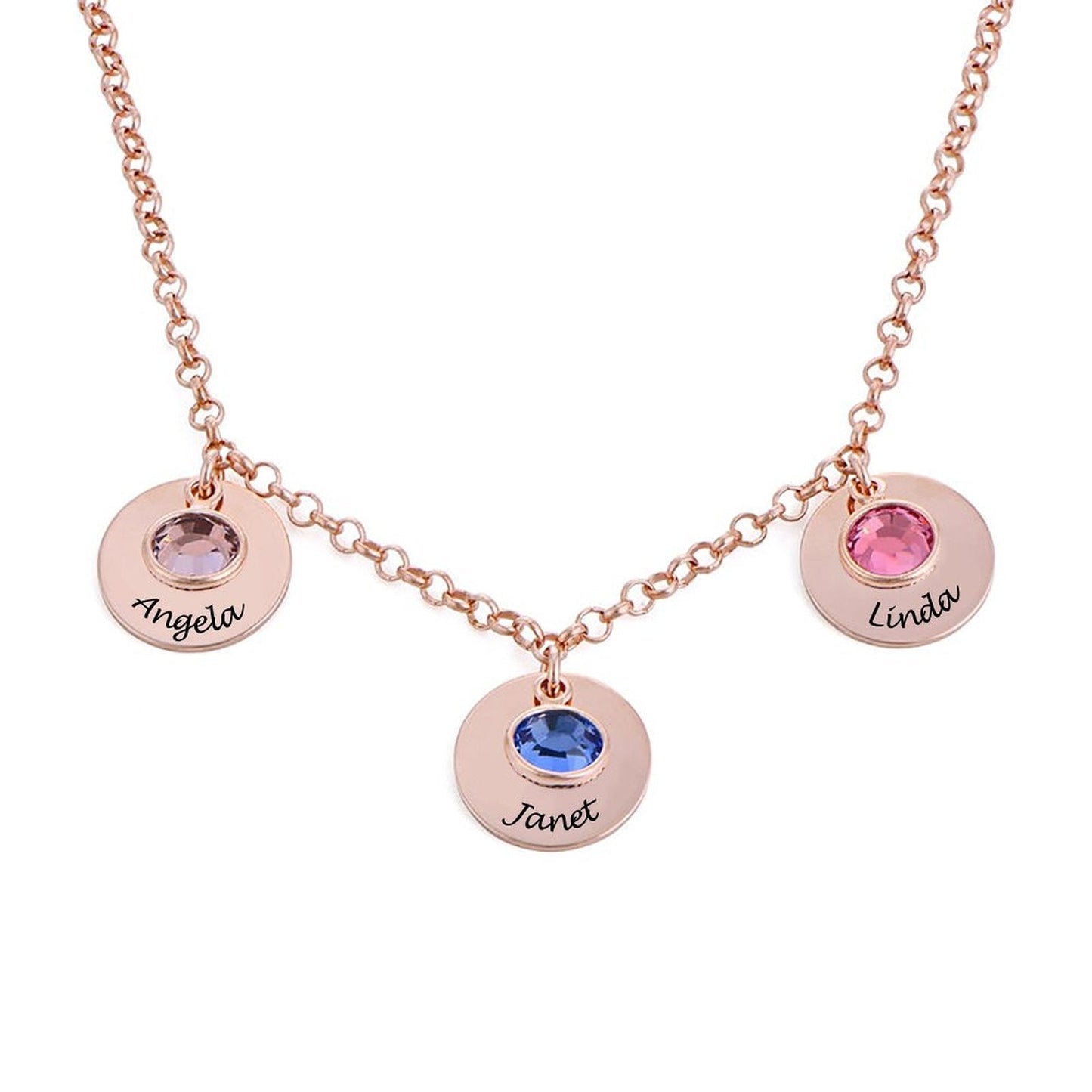 WEPRINTMENecklaceCustom Three Names Birthday Stone Pendant Necklace