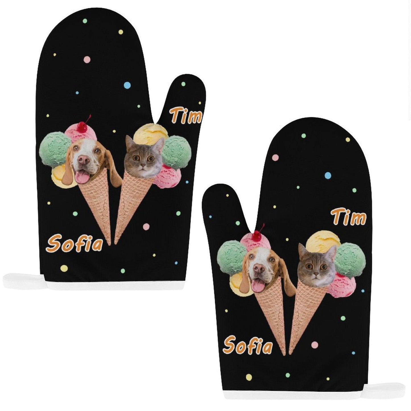 WEPRINTMEOven Mitts SetCustom Pet Face Ice Cream Oven Mitts and Pot Holders Sets