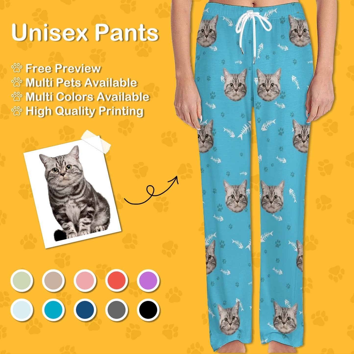 WEPRINTMEPajama PantsPersonalized Pet Pants Face Dogs or Cats Unisex Pajama Pants