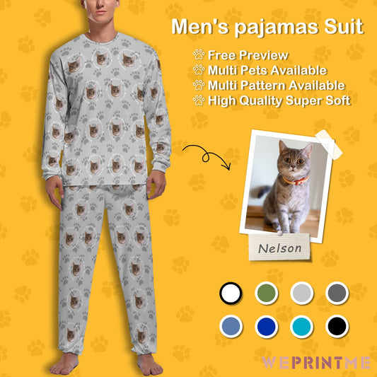 WEPRINTMEPajamasCustom Pet Face and Circle Name Men's Long Pajama Set