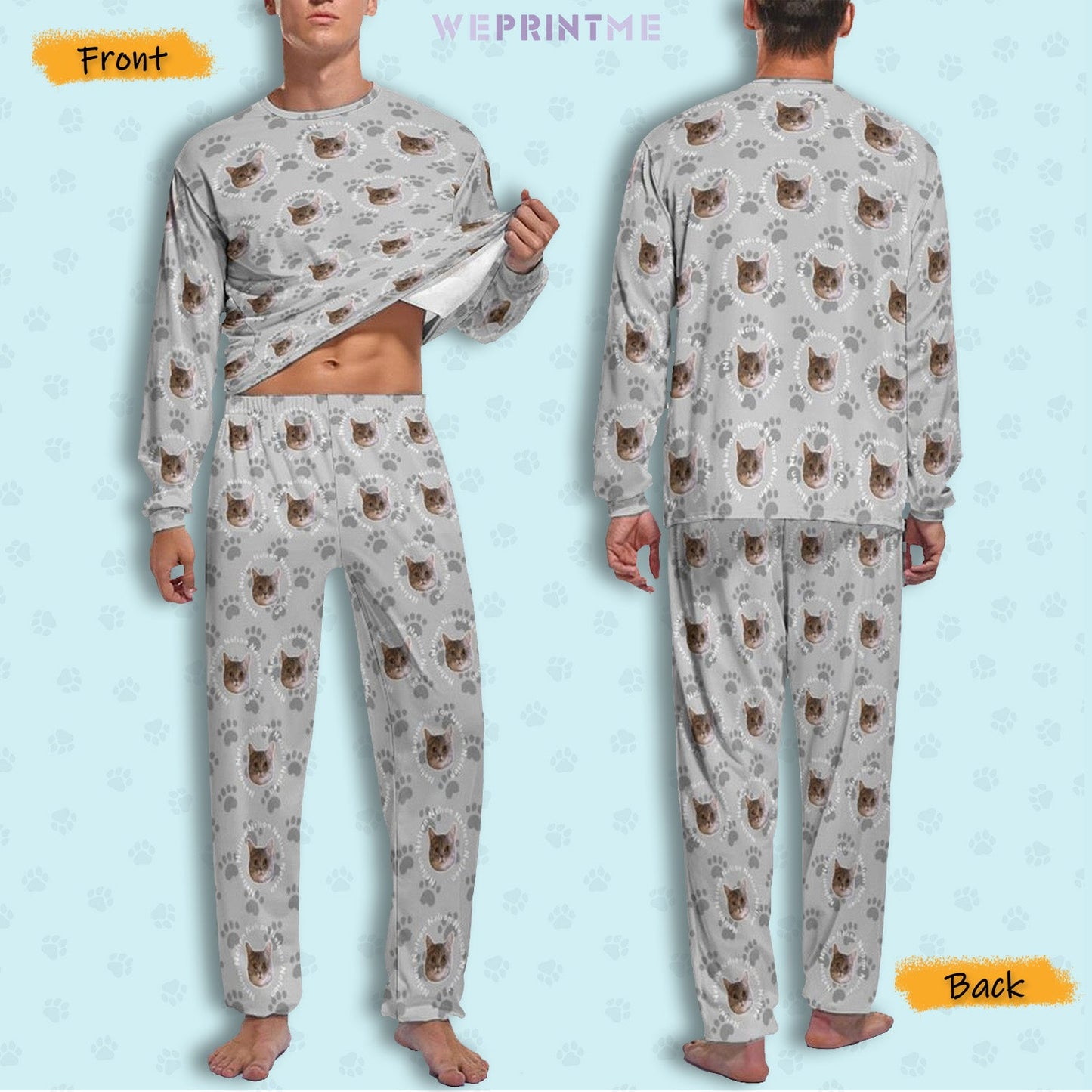WEPRINTMEPajamasCustom Pet Face and Circle Name Men's Long Pajama Set