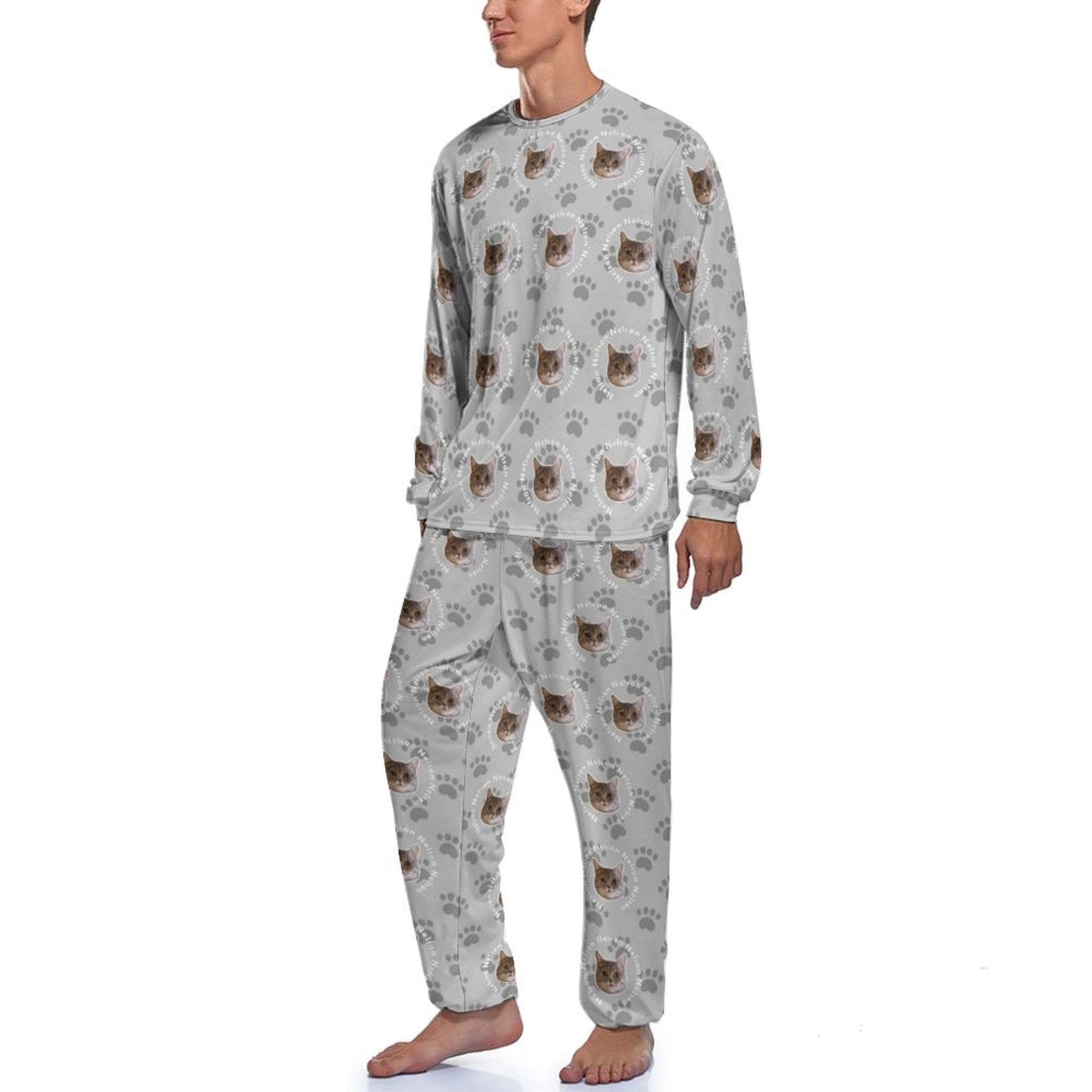 WEPRINTMEPajamasCustom Pet Face and Circle Name Men's Long Pajama Set