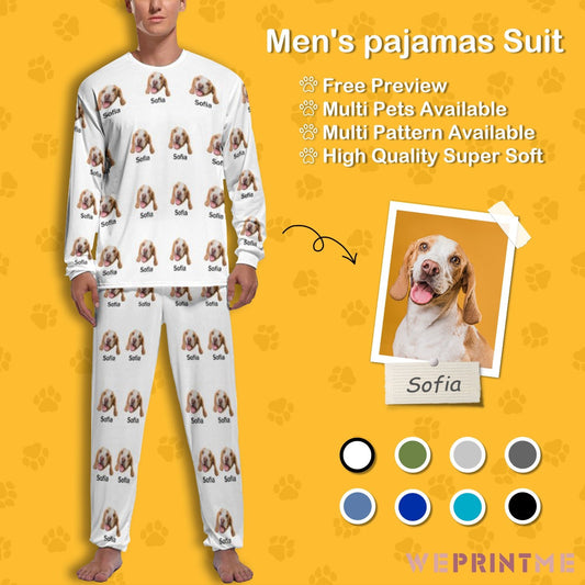 WEPRINTMEPajamasCustom Pet Face and Name Men's Long Pajama Set
