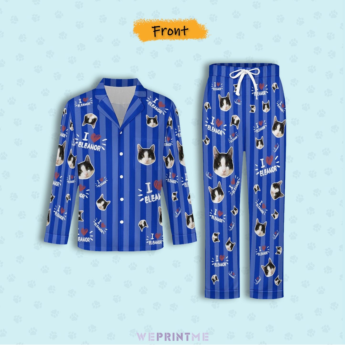 WEPRINTMEPajamasCustom Pet Face and Name Stripe Men's Cotton Long Pajama Set
