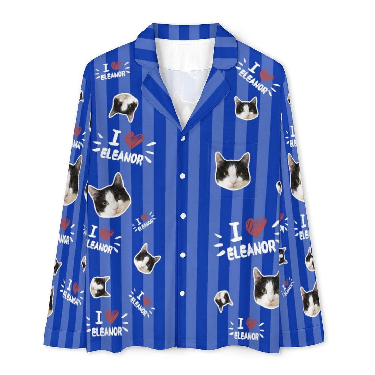 WEPRINTMEPajamasCustom Pet Face and Name Stripe Men's Cotton Long Pajama Set