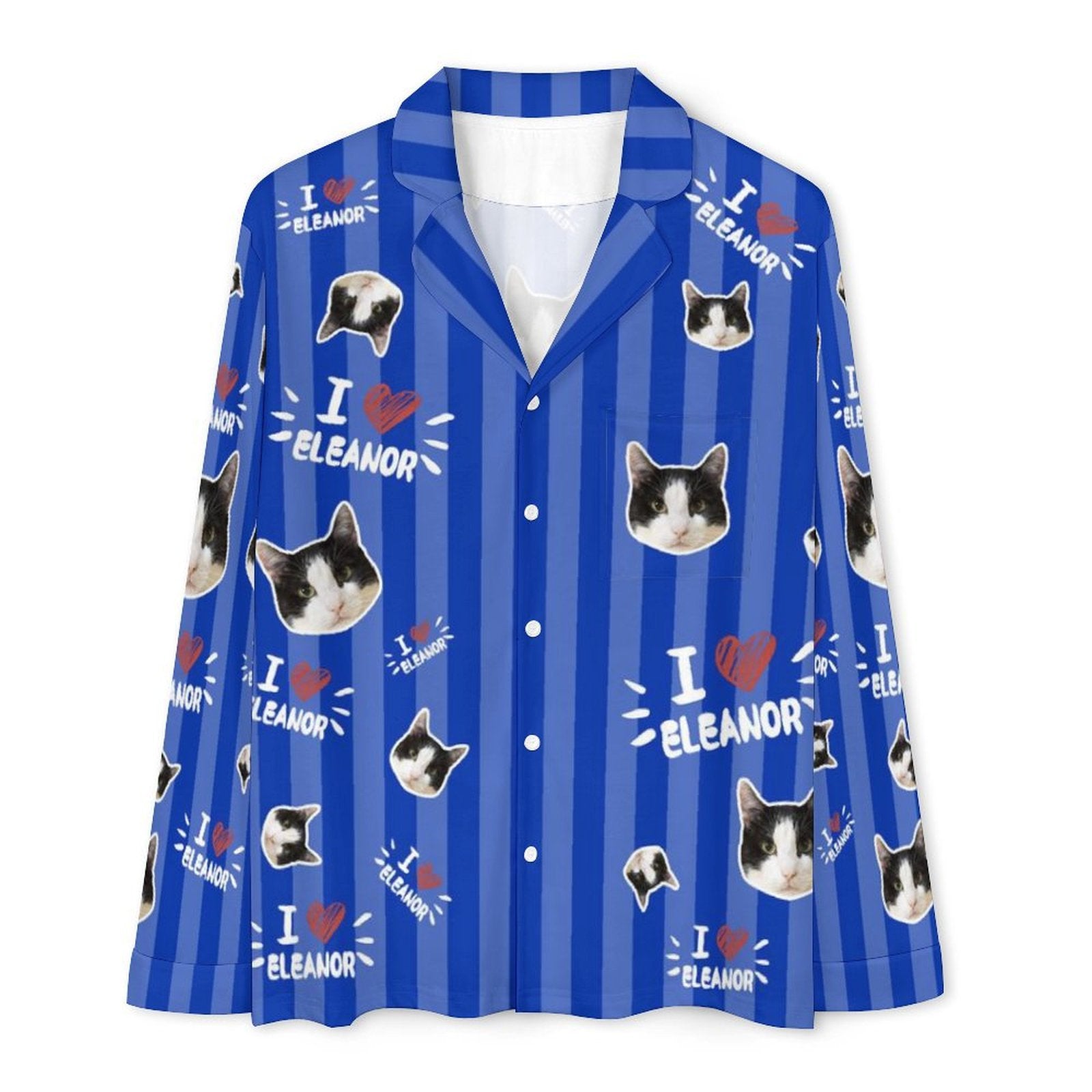 WEPRINTMEPajamasCustom Pet Face and Name Stripe Men's Cotton Long Pajama Set