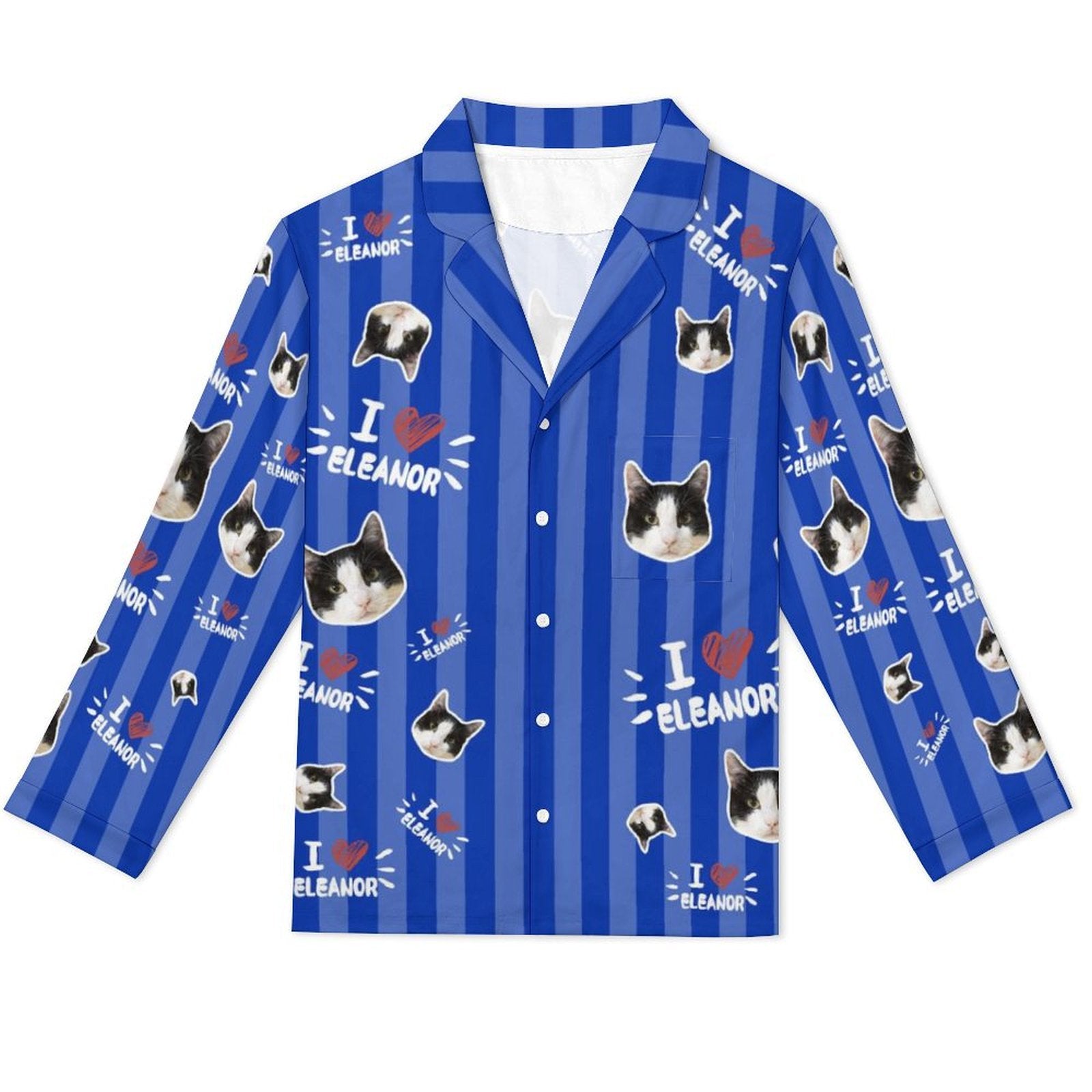 WEPRINTMEPajamasCustom Pet Face and Name Stripe Men's Cotton Long Pajama Set