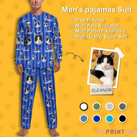 WEPRINTMEPajamasCustom Pet Face and Name Stripe Men's Long Pajama Set