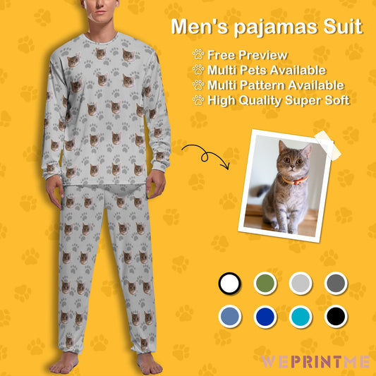 WEPRINTMEPajamasCustom Pet Face Men's Long Pajama Set