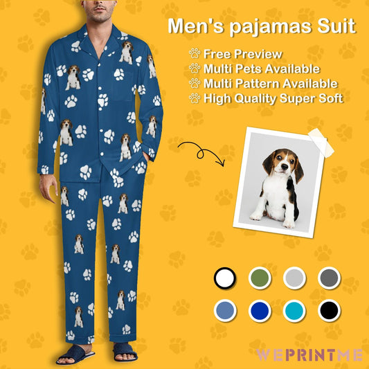 WEPRINTMEPajamasCustom Pet Face Pet Paws Men's Cotton Long Pajama Set