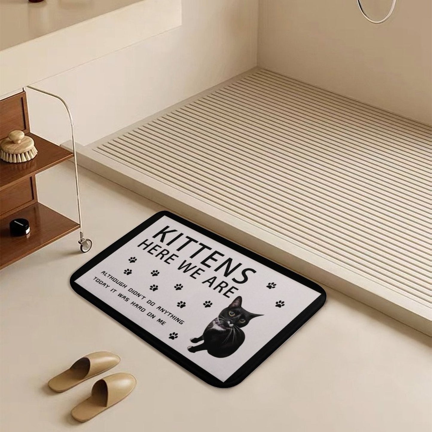 WEPRINTMERugs&MatsCustom Cat Here We Are Coral Velvet Mat