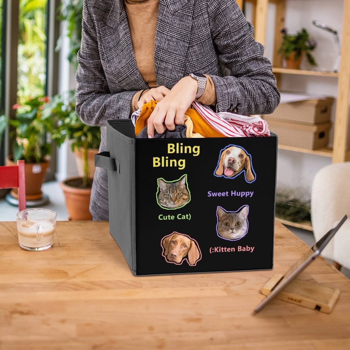 WEPRINTMEStorage BinsCustom Pet Face Bling Folding Storage Bins