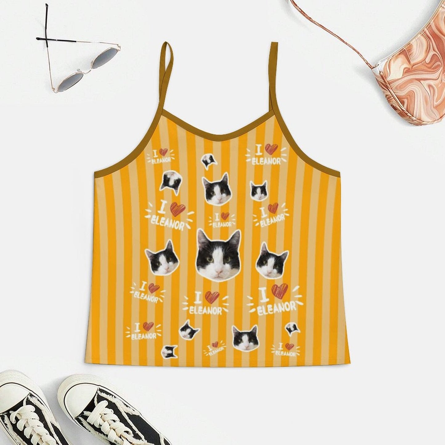 WEPRINTMEWomen Cami PajamasCustom Pet Face and Name Stripe Women's Satin Suspender Pajama Set