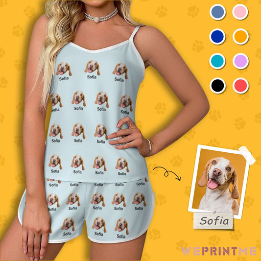 WEPRINTMEWomen Cami PajamasCustom Pet Face and Name Women's Satin Suspender Pajama Set