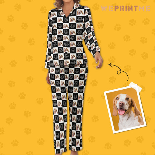 WEPRINTMEWomen Long Sleeve PajamasPersonalized Pet Pajamas Black And White Women's Long Sleeve Pajama Set