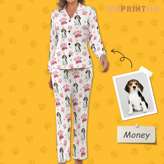 WEPRINTMEWomen Long Sleeve PajamasPersonalized Pet Pajamas Pink Paws Women's Long Sleeve Pajama Set