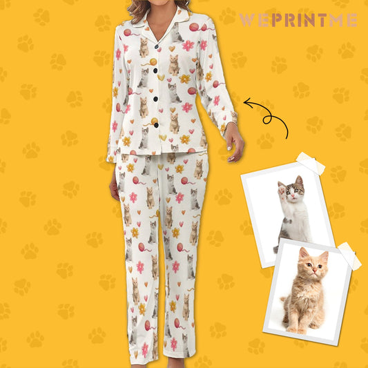 WEPRINTMEWomen Long Sleeve PajamasPersonalized Pet Pajamas Play With Wool Ball Women's Long Sleeve Pajama Set