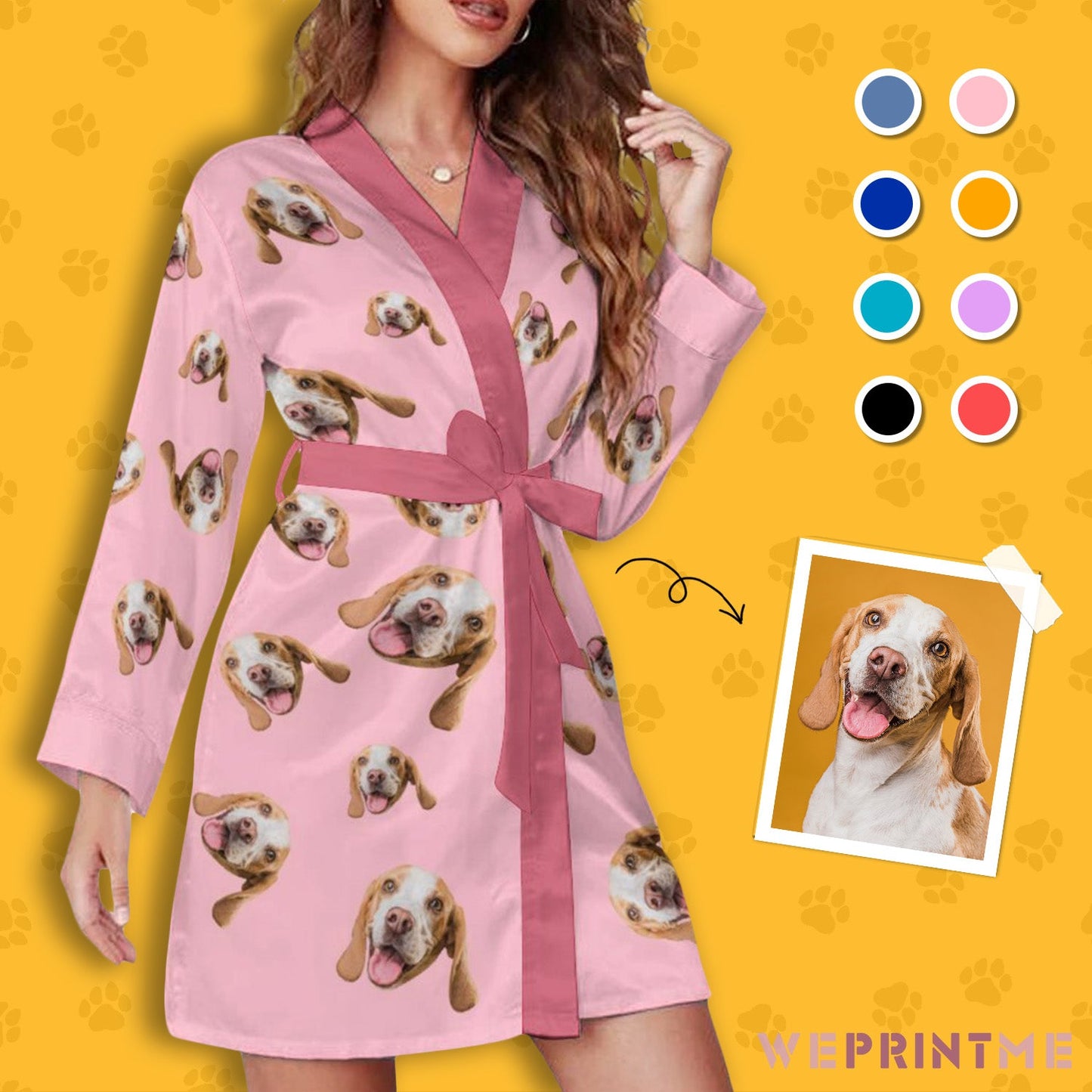 WEPRINTMEWomen RobeCustom Pet Face Everywhere Women's Long Sleeve Robe