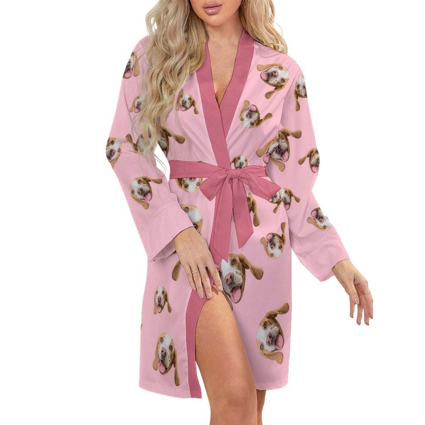 WEPRINTMEWomen RobeCustom Pet Face Everywhere Women's Long Sleeve Robe