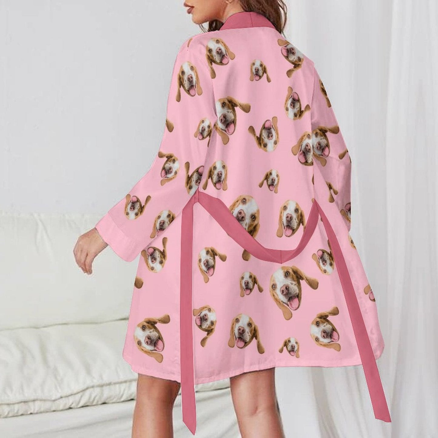 WEPRINTMEWomen RobeCustom Pet Face Everywhere Women's Long Sleeve Robe