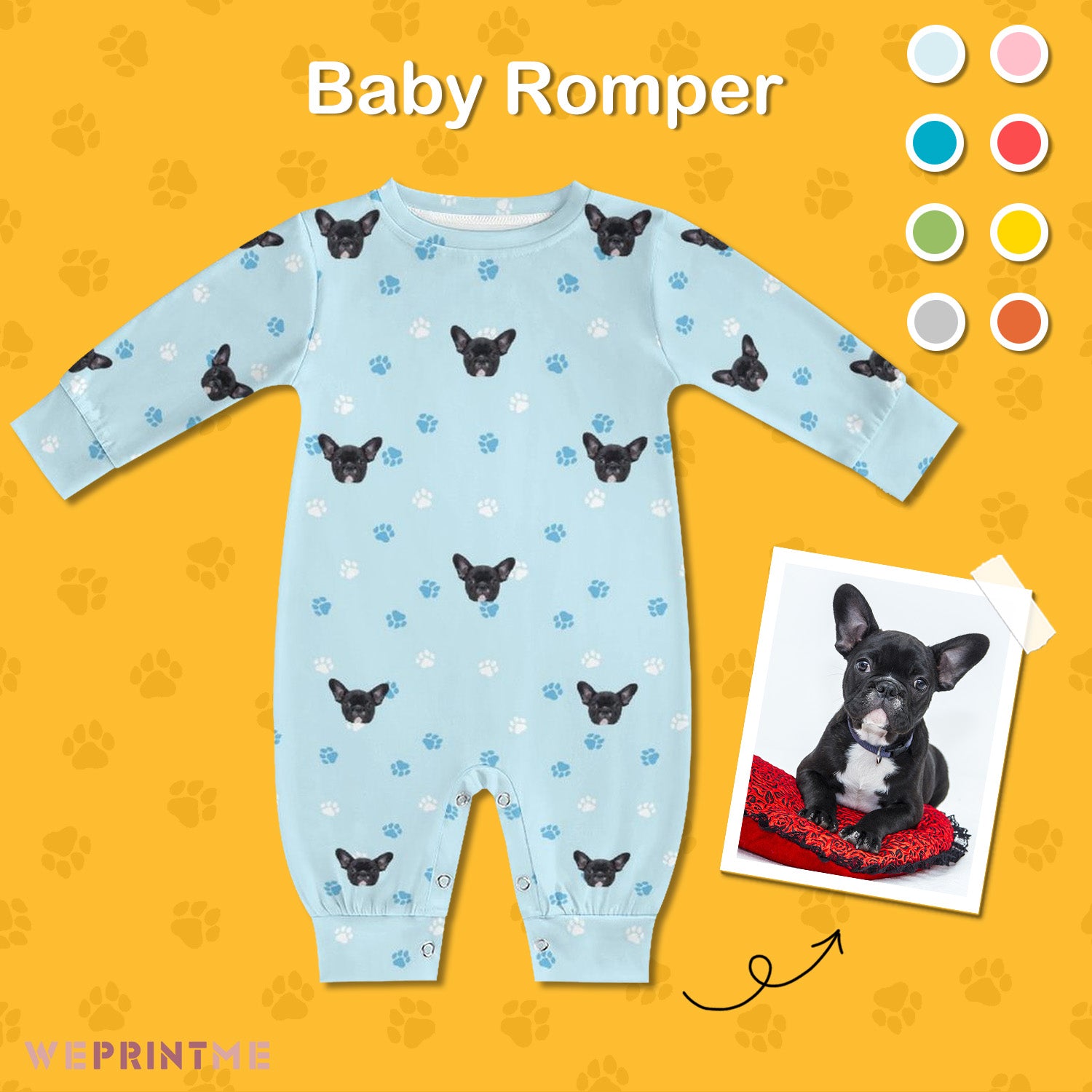 Custom Pet Face Pets Paws Baby Romper-WEPRINTME-6
