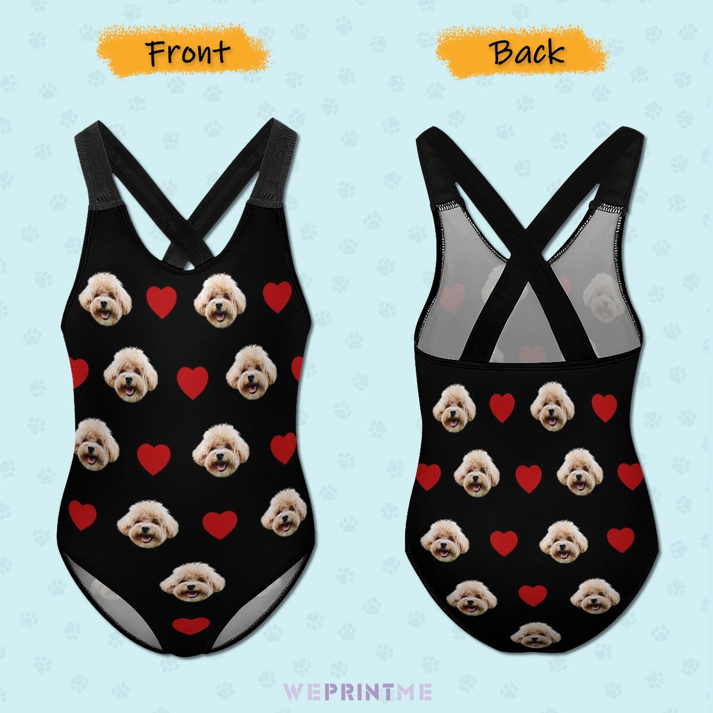 Custom Pet Face Heart Kids Swimwear-WEPRINTME-2