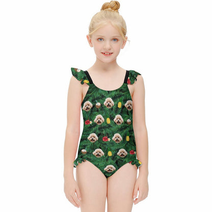 Custom Pet Face Summer Children's Ruffled One-Piece Swimsuit
