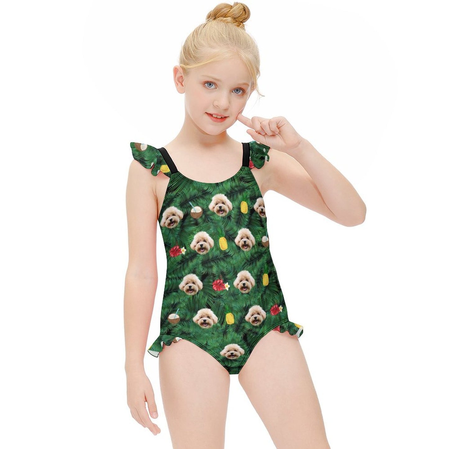 Custom Pet Face Summer Children's Ruffled One-Piece Swimsuit