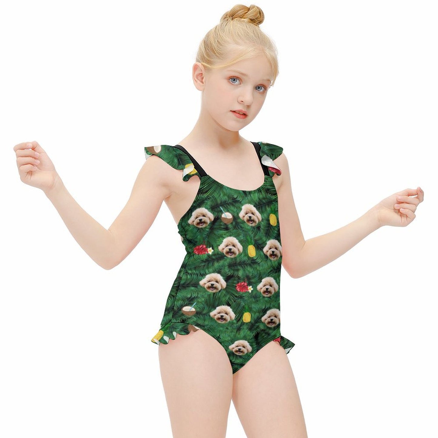 Custom Pet Face Summer Children's Ruffled One-Piece Swimsuit