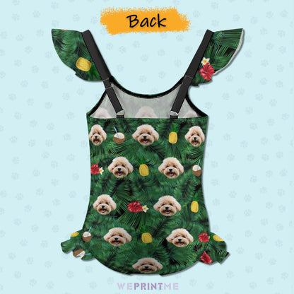 Custom Pet Face Summer Children's Ruffled One-Piece Swimsuit