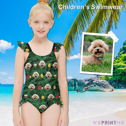 Custom Pet Face Summer Children's Ruffled One-Piece Swimsuit