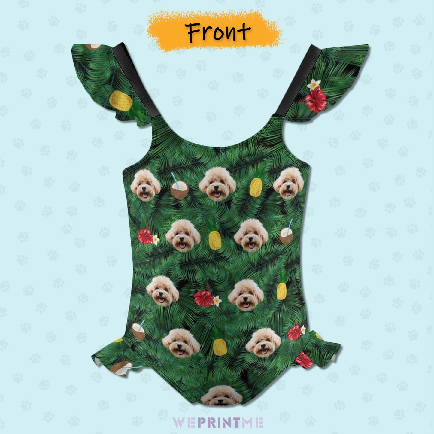 Custom Pet Face Summer Children's Ruffled One-Piece Swimsuit