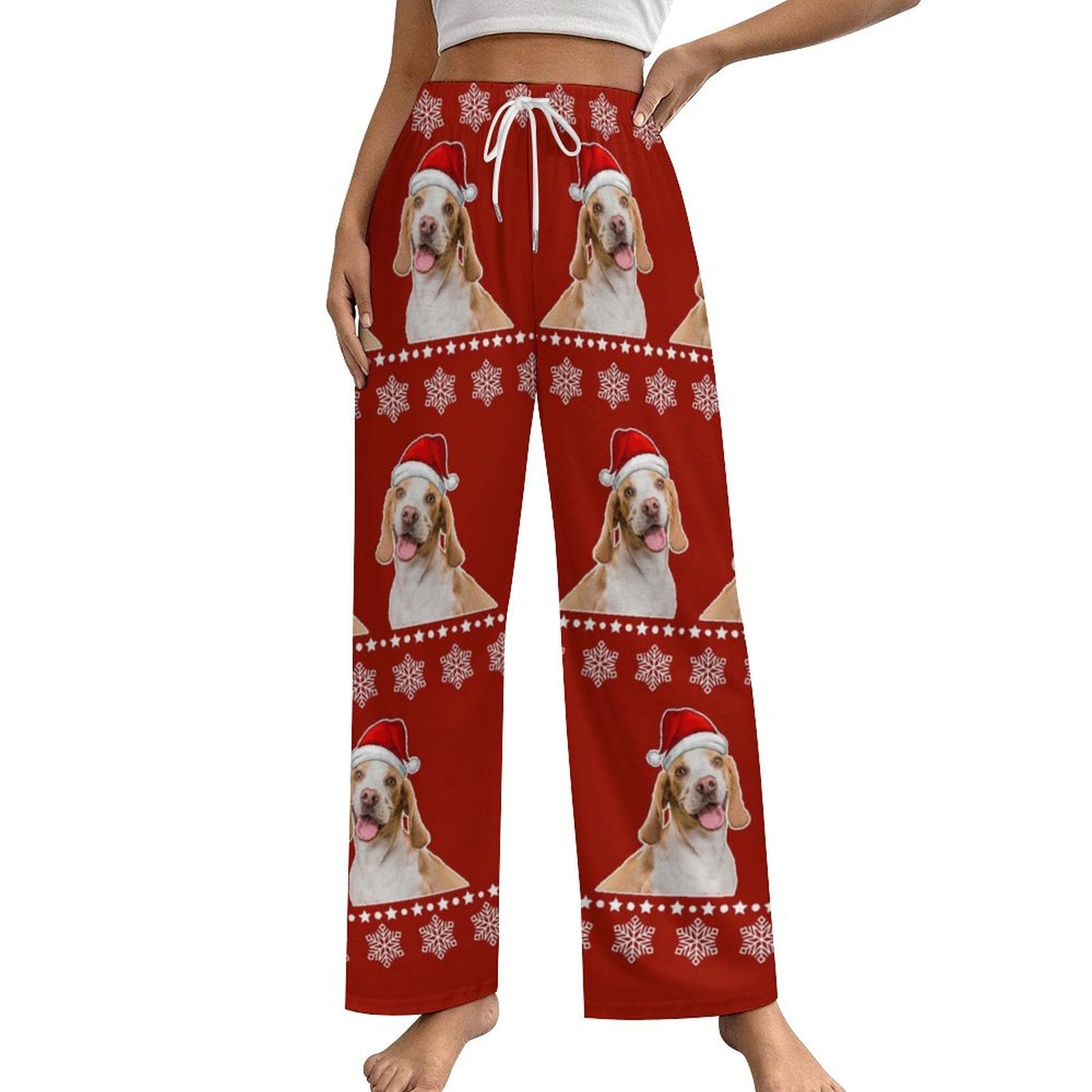 Custom Pet Snow and Stars Pajama Pants-Women-WEPRINTME