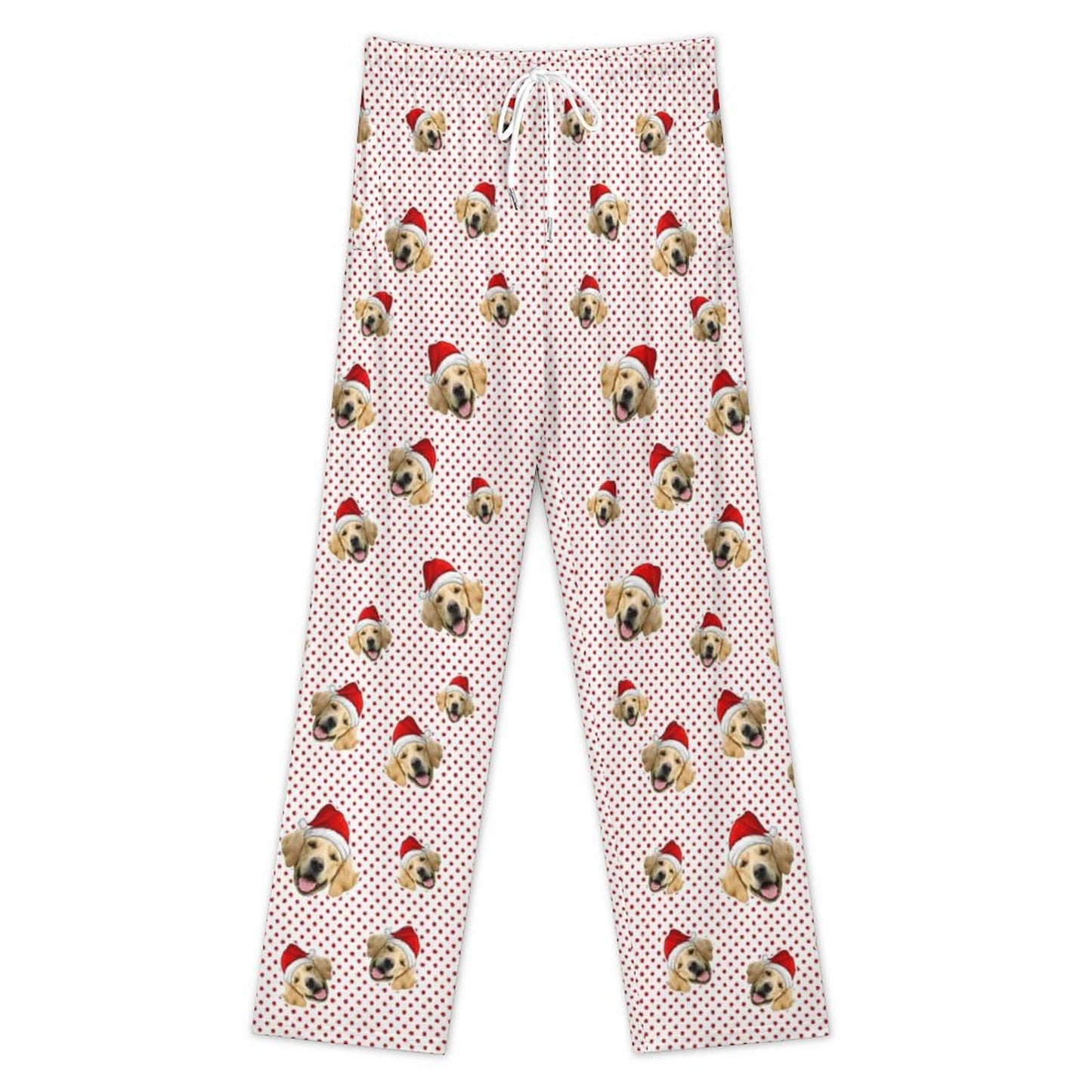 Custom Pet Face Everywhere Red Dots Pajama Pants-Front1-WEPRINTME