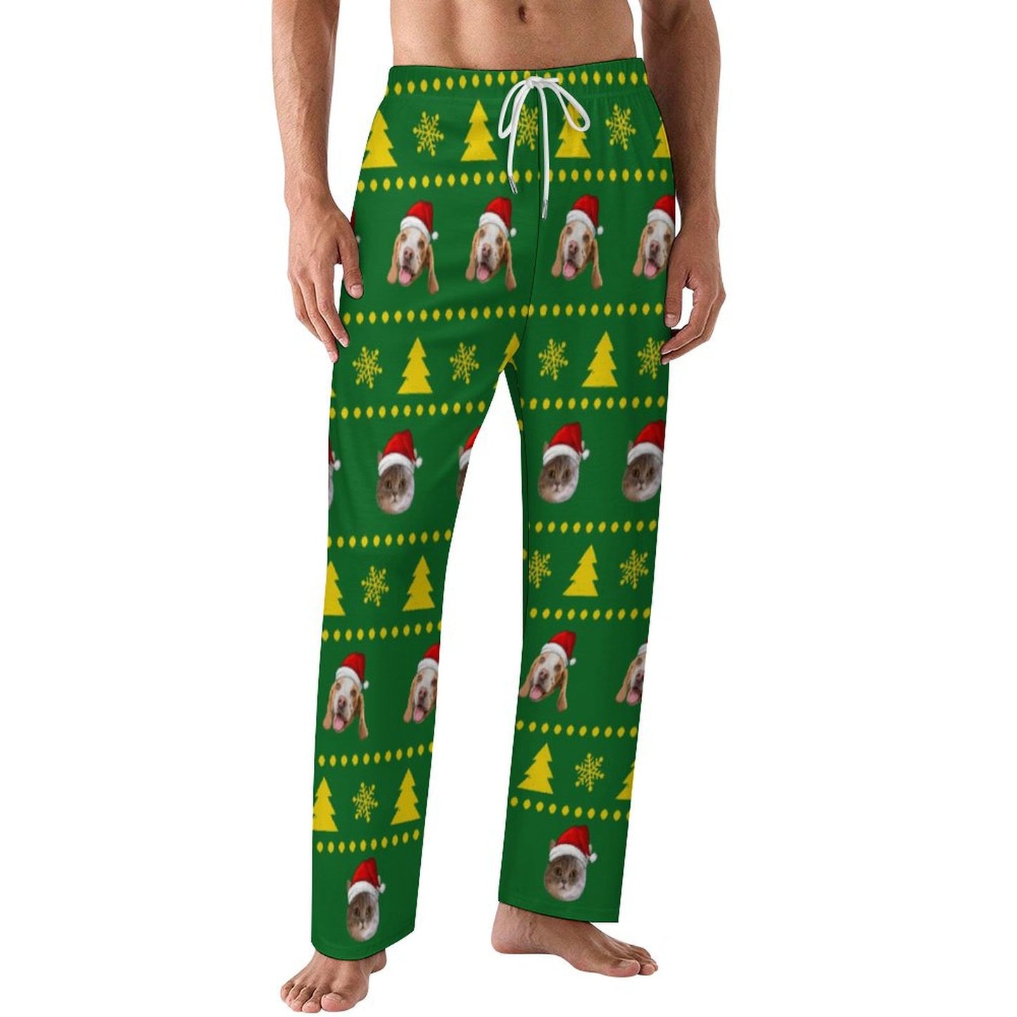 Custom Pet Face Stars and Trees Pajama Pants-Men-WEPRINTME