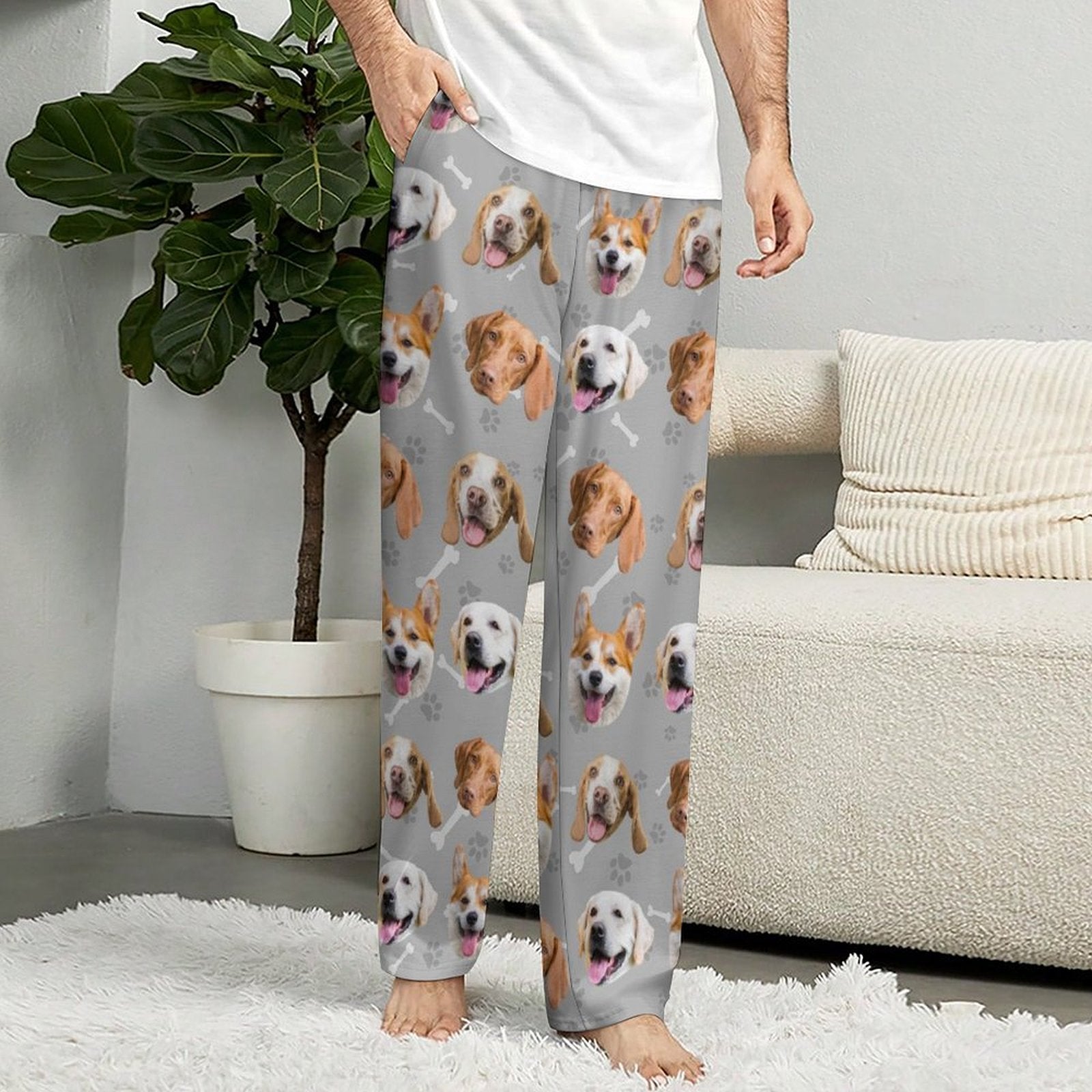 Custom Pet Face Pants Dogs or Cats Face Unisex Pajama Pants-Dog Model Gray2-WEPRINTME