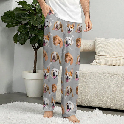 Custom Pet Face Pants Dogs or Cats Face Unisex Pajama Pants-Dog Model Gray2-WEPRINTME
