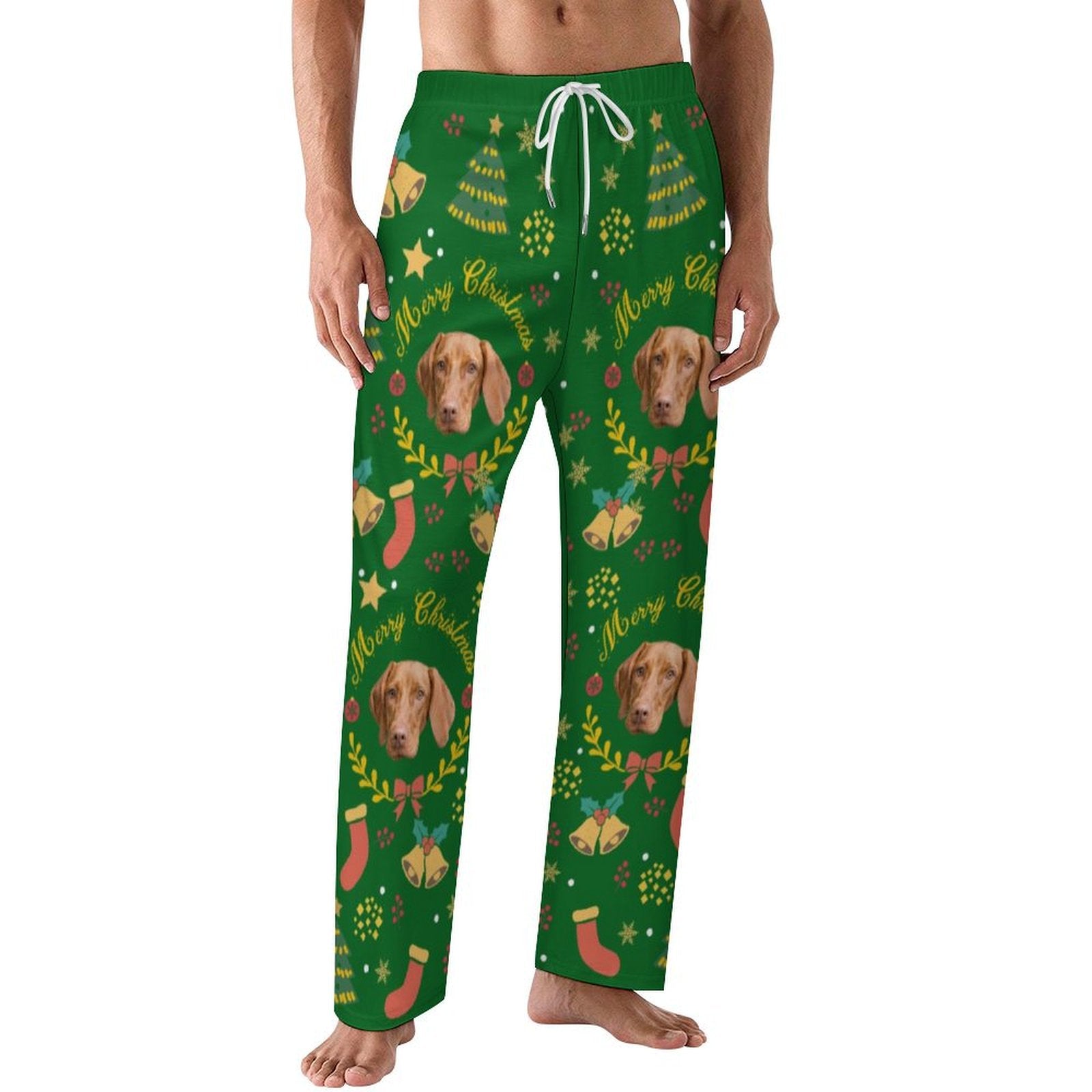 Custom Pet Face Wreath Christmas Pajama Pants-Men-WEPRINTME