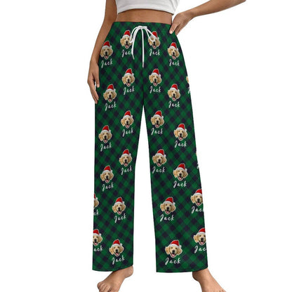 Custom Pet Face and Name Santa Pajama Pants-Style4 Women-WEPRINTME