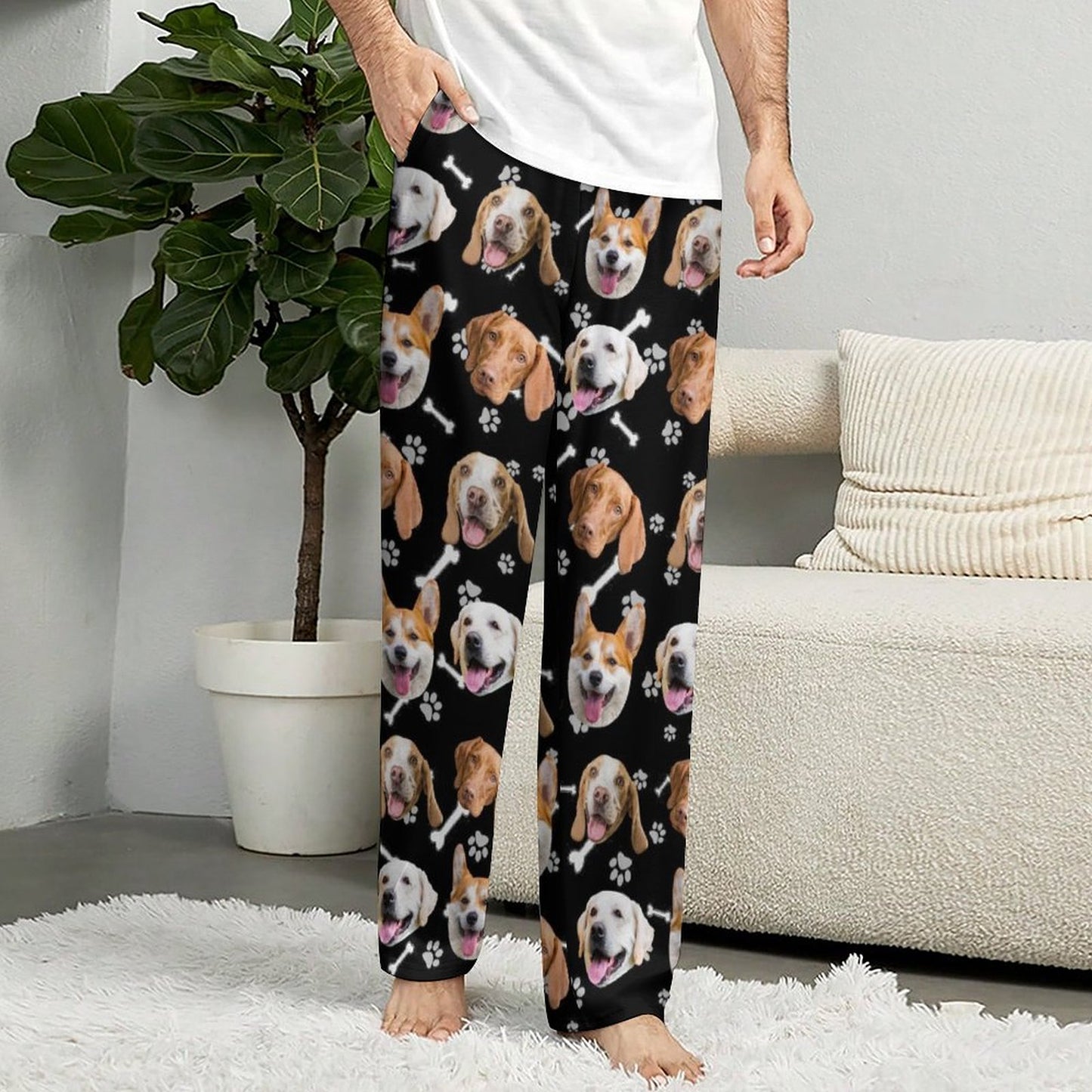 Custom Pet Face Pants Dogs or Cats Face Unisex Pajama Pants-Dog Model1-WEPRINTME