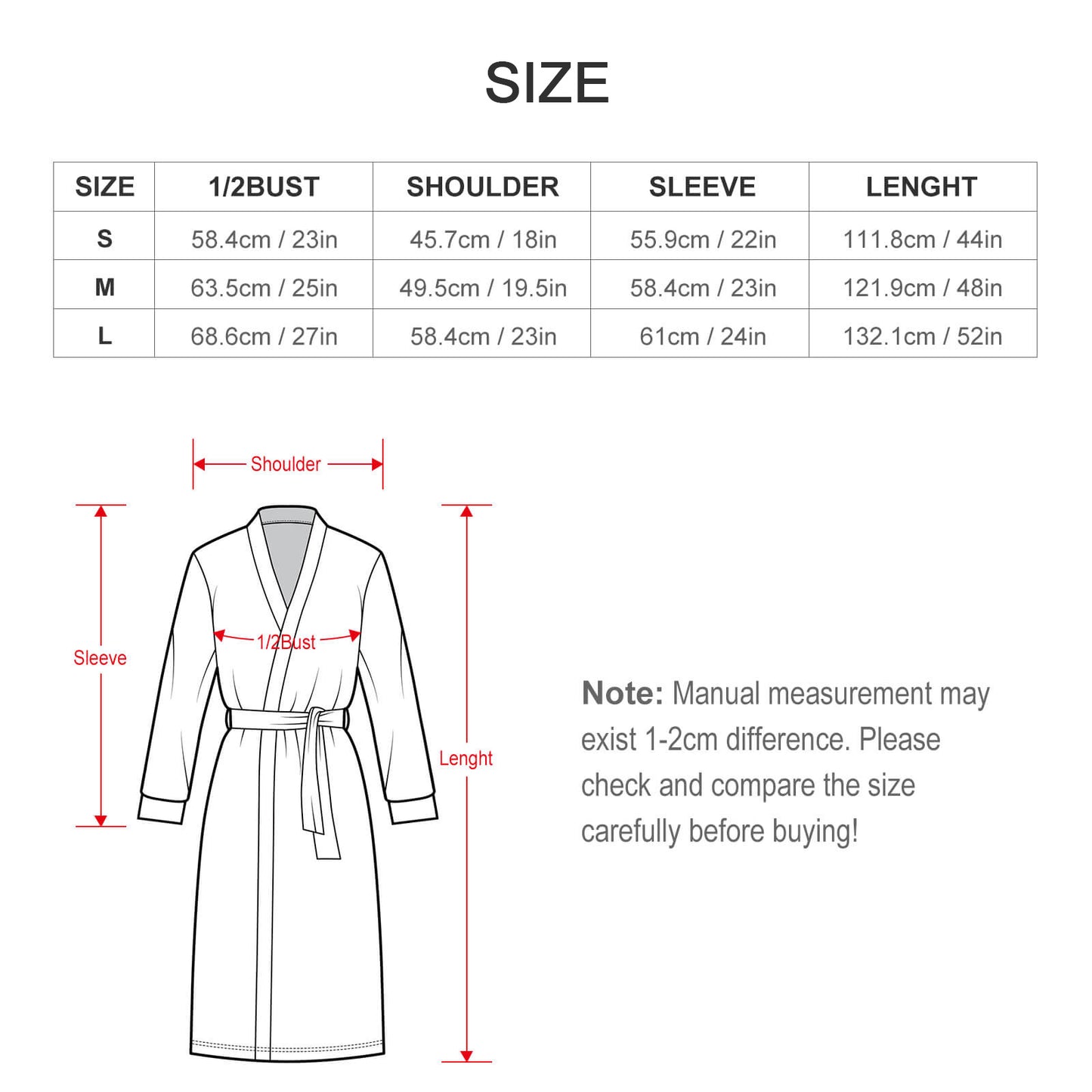 Adult Robe Size Chart - TP135
