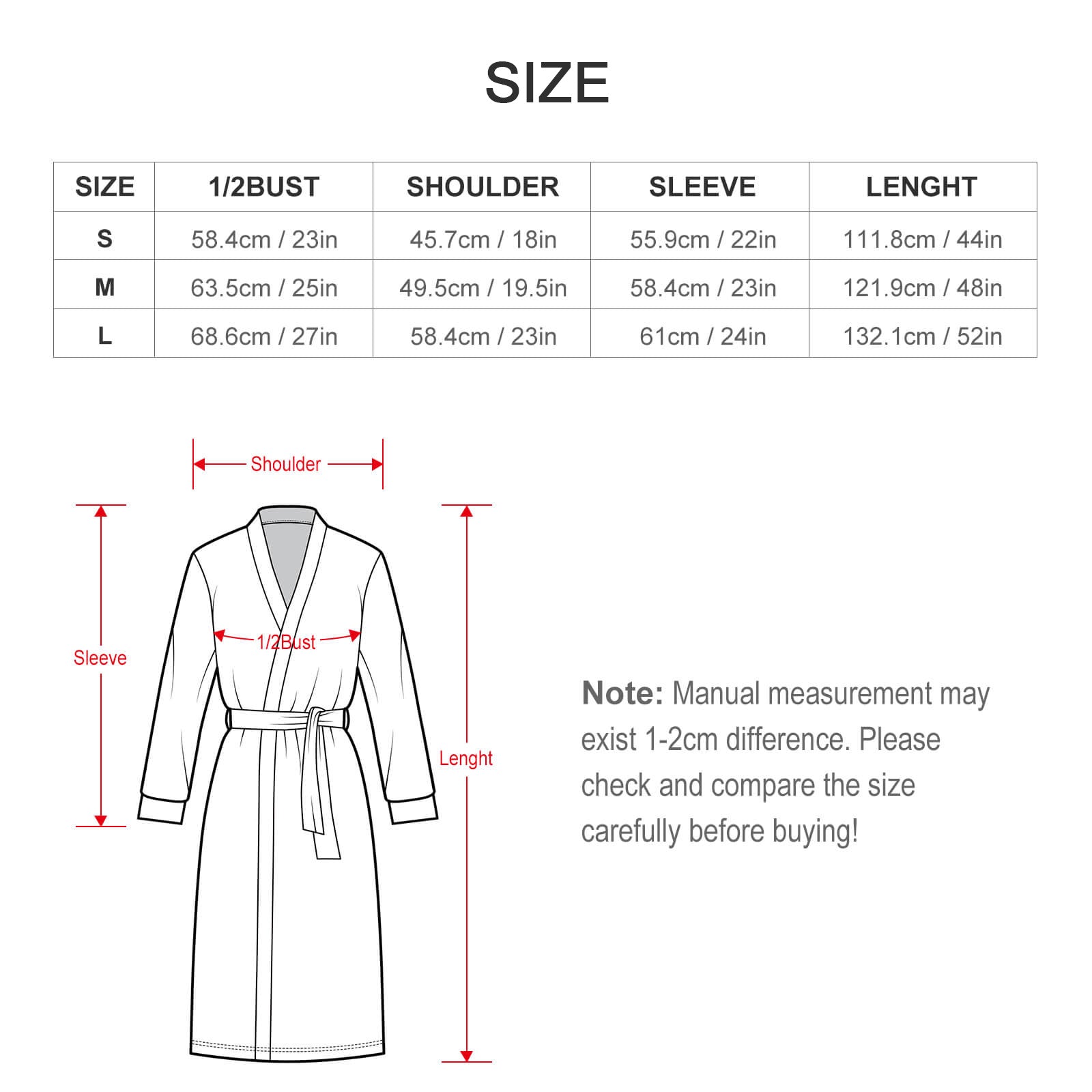 Adult Robe Size Chart - TP135