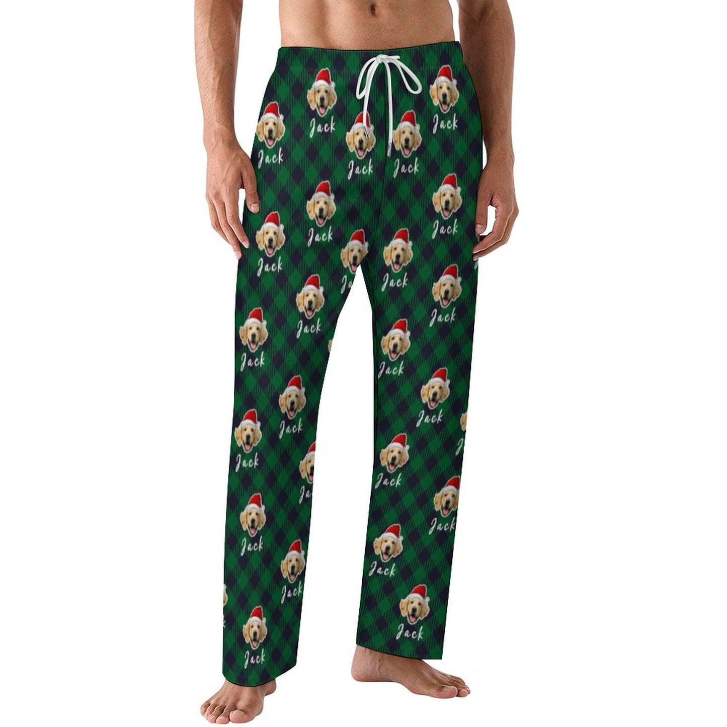 Custom Pet Face and Name Santa Pajama Pants-Style4 Men-WEPRINTME