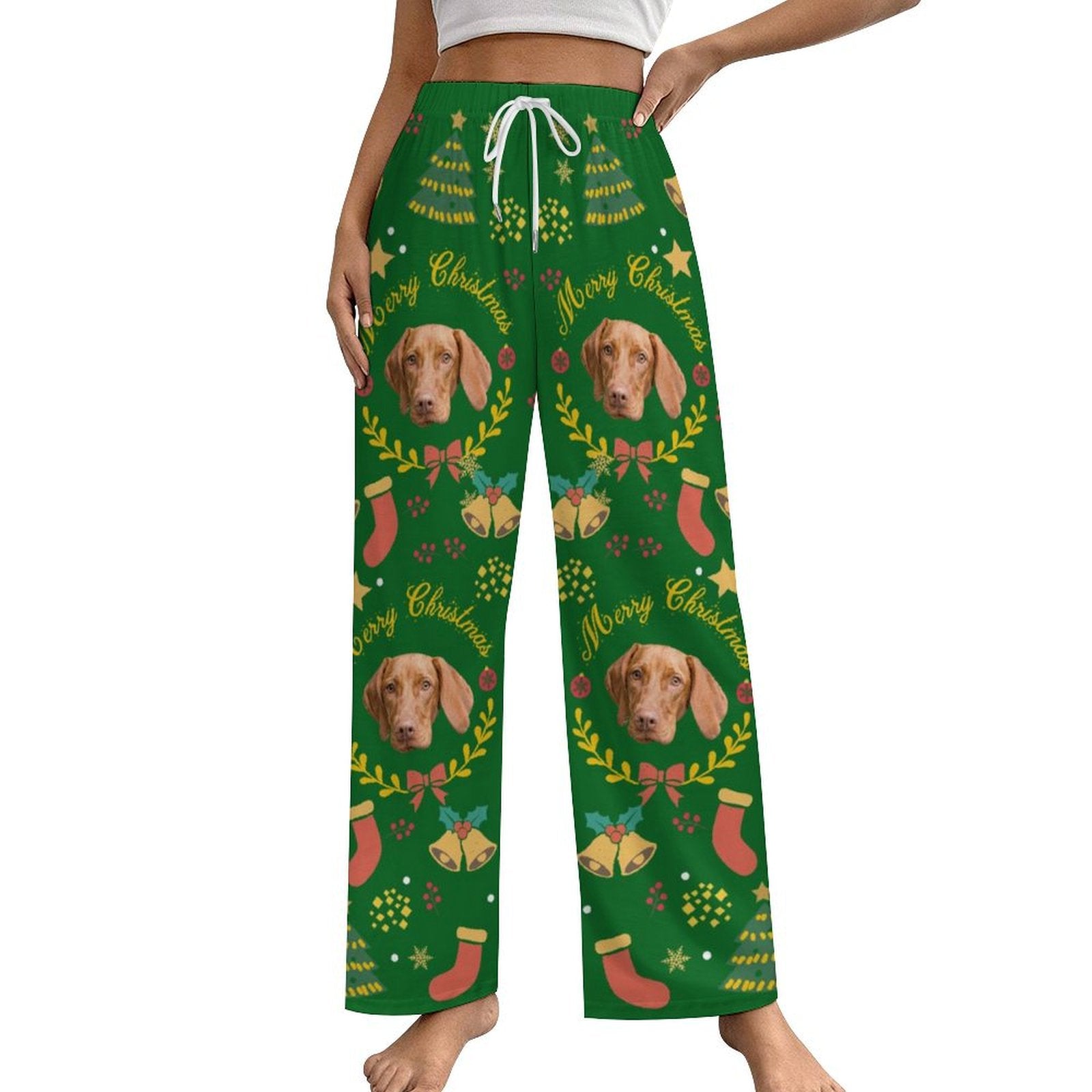 Custom Pet Face Wreath Christmas Pajama Pants-Women-WEPRINTME