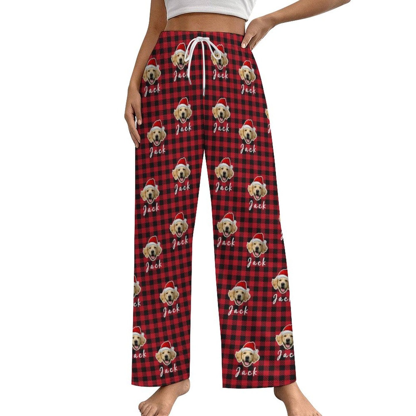 Custom Pet Face and Name Santa Pajama Pants-Style3 Women-WEPRINTME