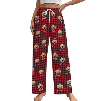 Custom Pet Face and Name Santa Pajama Pants-Style3 Women-WEPRINTME