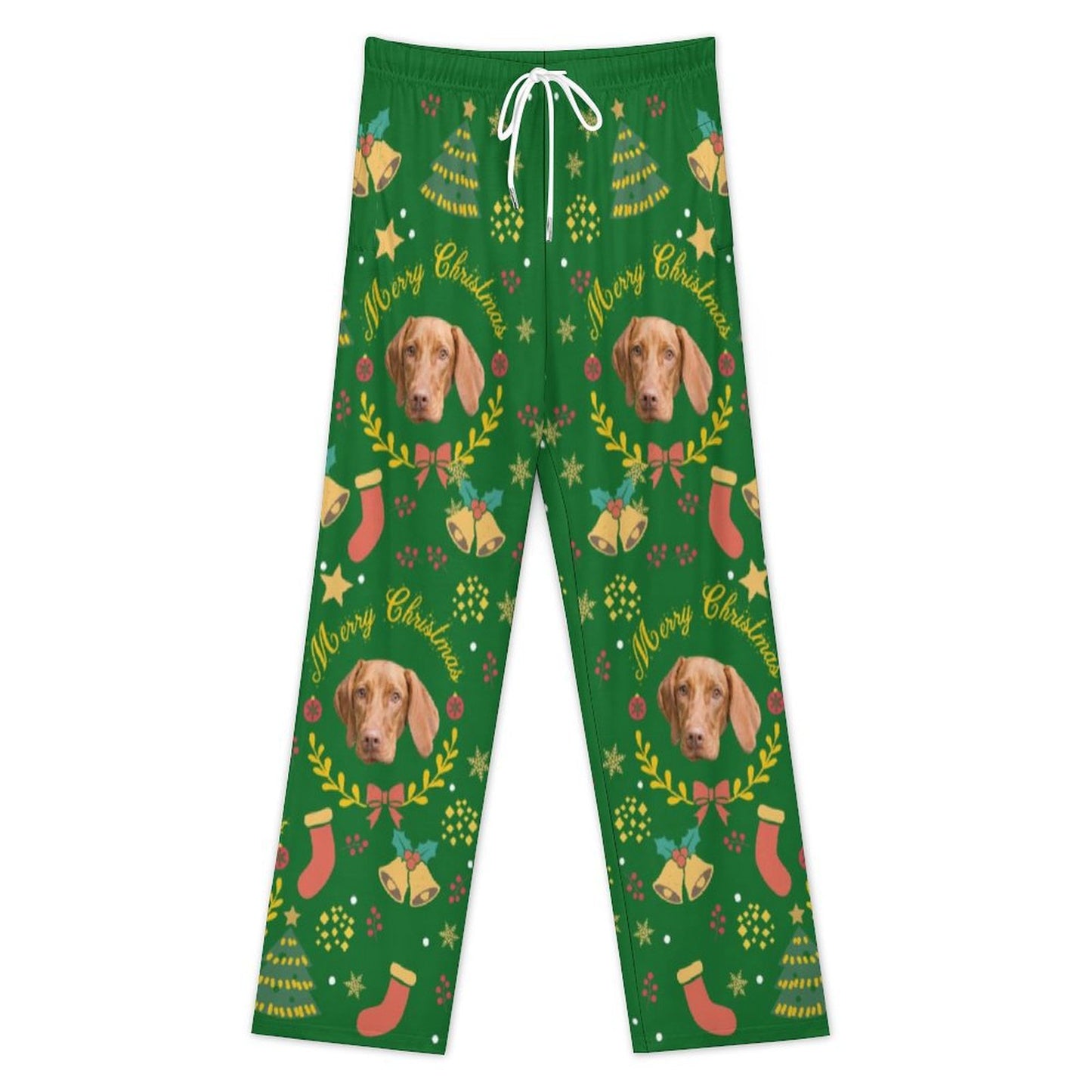 Custom Pet Face Wreath Christmas Pajama Pants-Front2-WEPRINTME